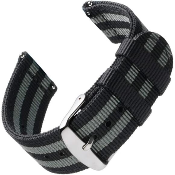 Watch Straps - Premium Nylon Quick Release Replacement Watch Bands - Black/Gray - Picture 7 of 7